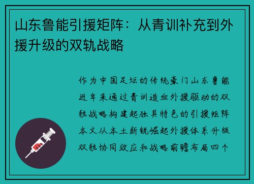 山东鲁能引援矩阵：从青训补充到外援升级的双轨战略